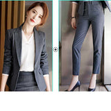 Women Autumn Uniform Designs Formal Style Office Lady Bussiness Attire Work Suit Ol Striped Overalls
