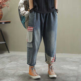 Women Patchwork Jeans Vintage Washed Loose Jeans Casual Women