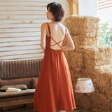 Burnt Orange Dress Summer Seaside Vacation Dress Strap Beach Dress Backless Beach Skirt Women's