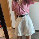 Women's Cargo Shortst7395 Summer Retro Neutral Tooling Style Casual High Waist Shorts for Women