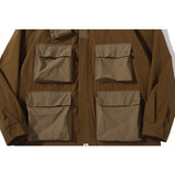 Shark Print Jacket Autumn And Winter Multi-Pocket Workwear Jacket Hooded Coat