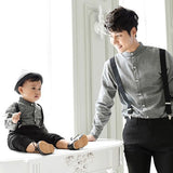 Father Son Matching Dress Shirts Plaid Shirt round Neck Long Sleeve Dress