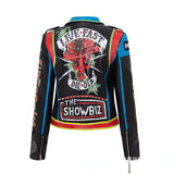 Punk Rock Jacket Printed Rivets Short Punk Motorcycle Clothing Leather Coat for Women