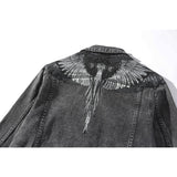 Marcelo Burlon Hoodie Black Gold Feather Wings Pattern Denim Jacket for Men and Women