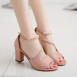 Nude Strappy Block Heels Chunky Heel Sandals Roman High Heels