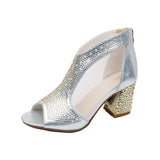 Nude Strappy Block Heels Chunky Heel Peep Toe Mesh Shoes