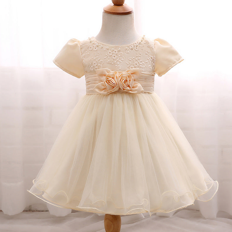 Toddler Girls Sequin Gown Dress Baby Flower Embroidered Children Shirt Princess Dress