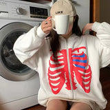 Skeleton Varsity Jacket Sweater Zipper Fleece Clothes