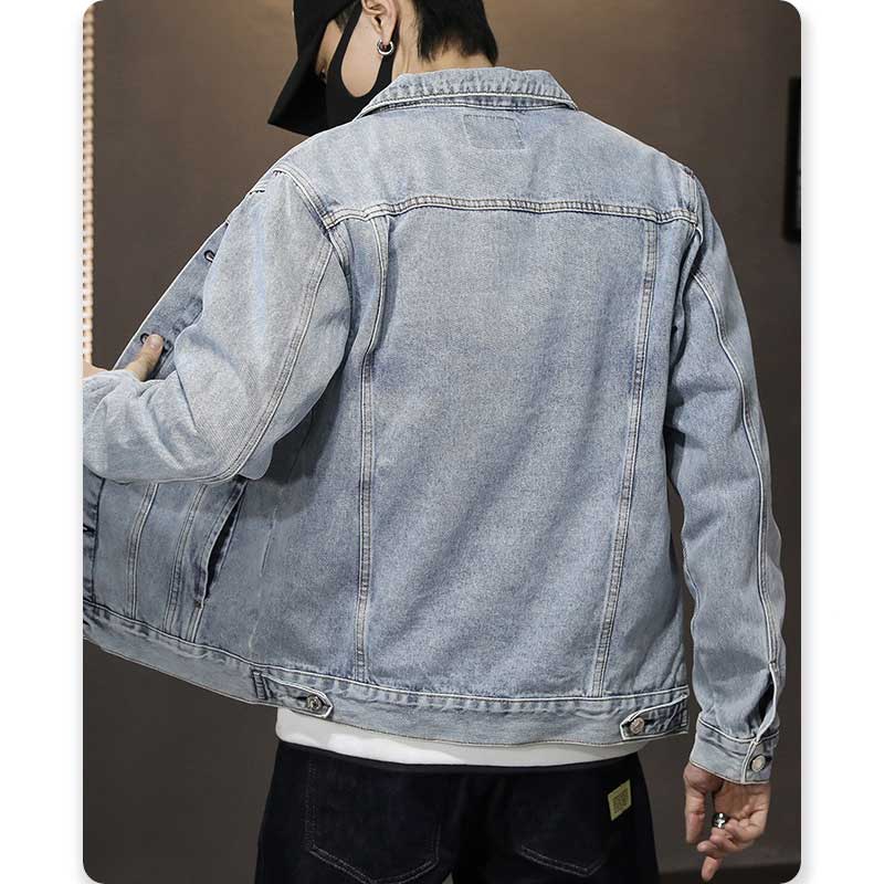 Denim Jacket Men's Slim-Fit Washed Casual Denim Jacket