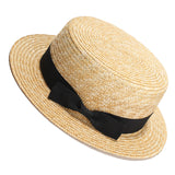 Top Hat Summer Wheat-Straw Hat Flat Top Hat Traveling Sun Hat
