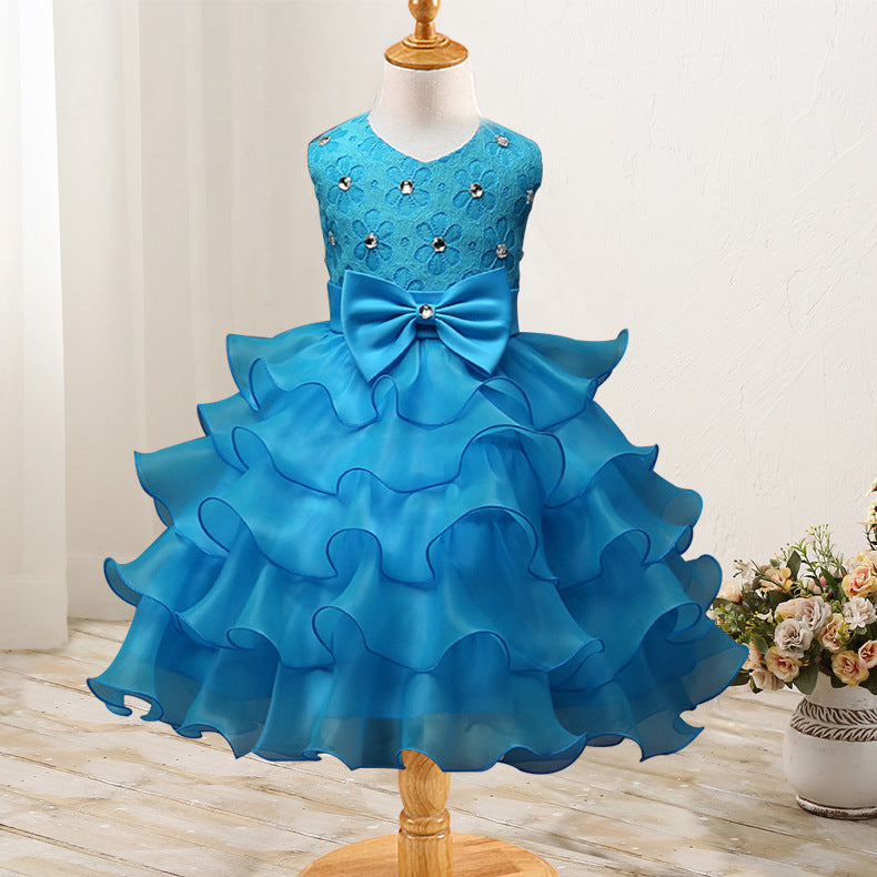 Toddler Girls Sequin Gown Dress Baby Children's Skirt 100 Days Old and One Year Old Dress Multi-Layer Princess Dress
