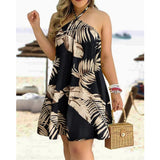 Nina Parker Graffiti Dress off-Shoulder Halter Lace-up Loose Dress