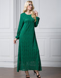 Muslim Women Stylish Kashibo Abaya Muslim Ladies Long Gown Islamic Clothing Jilbab Jalabiya Long Sleeve Round Neck Fashion Lace Dress