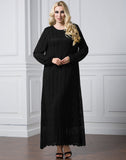 Muslim Women Stylish Kashibo Abaya Muslim Ladies Long Gown Islamic Clothing Jilbab Jalabiya Long Sleeve Round Neck Fashion Lace Dress