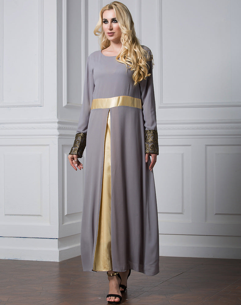 Muslim Women Stylish Kashibo Abaya Muslim Ladies Long Gown Islamic Clothing Jilbab Jalabiya Fashion Chiffon Stitching Long Sleeve Dress