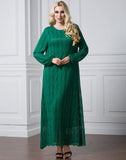 Muslim Women Stylish Kashibo Abaya Muslim Ladies Long Gown Islamic Clothing Jilbab Jalabiya Long Sleeve Round Neck Fashion Lace Dress