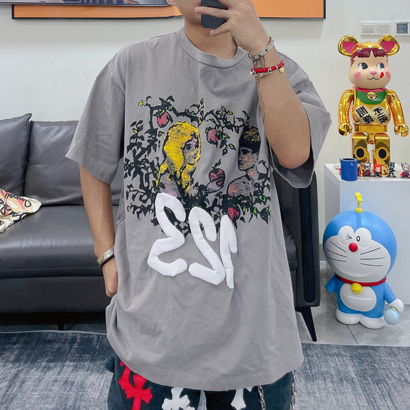 Rrr123 T Shirt Puff Print Graffiti Loose All-Match Retro T-shirt