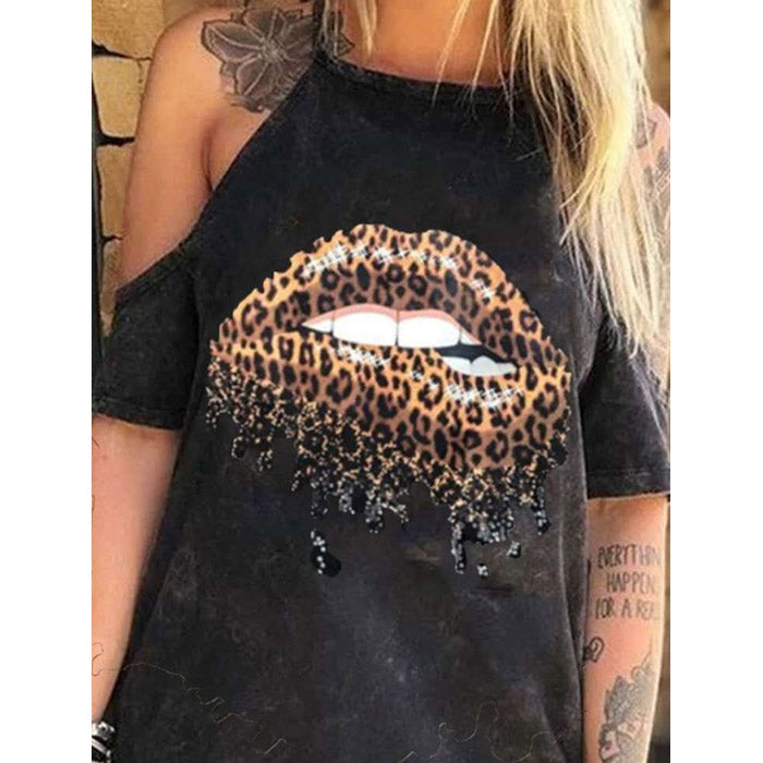 Skull Dress Loose off-Shoulder Skull Print T-shirt