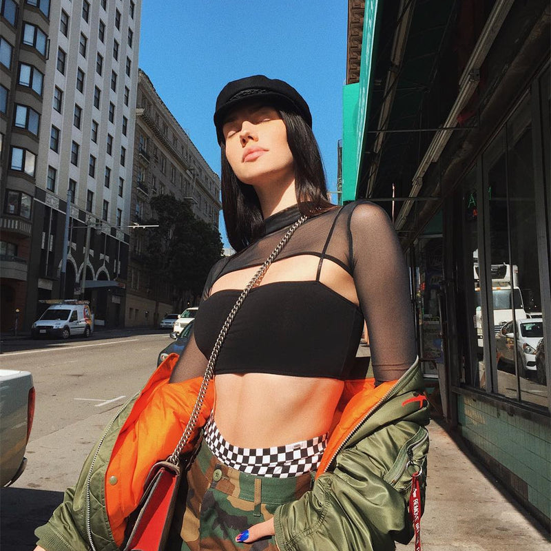 Women Rave Outfits Tops See-through Mesh Tops Spring and Summer round Neck Bottoming Shirt