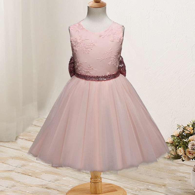 Toddler Girls Sequin Gown Dress Summer Sequins Big Bow Children Shirt Girls' Lace Sleeveless