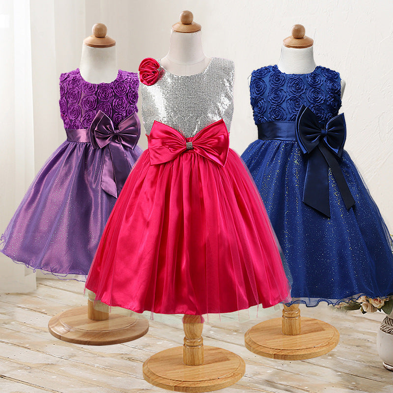 Toddler Girls Sequin Gown Dress Bowknot Girls One-Piece Dress Wedding Dress Dress Princess Children Shirt