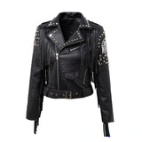 Punk Rock Jacket Rivet Tassel Harley Motorcycle Leather Jacket Coat