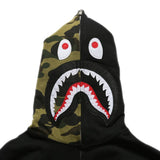 Bape Military Hoodie Shark Head Stitching Half Sleeve Camouflage Hooded Jacket