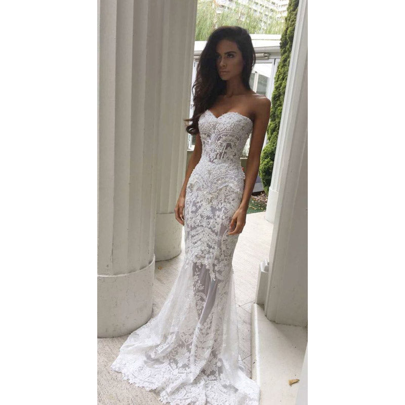 Formal Dresses & Gowns Spring Sleeveless Tube Top Lace Formal Dress