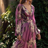 Lady Gaga Dress Long Sleeve Peony Pattern Dress