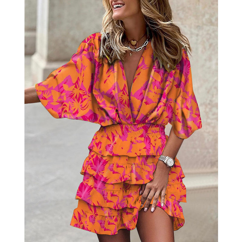 Nina Parker Graffiti Dress Batwing Sleeve Irregular Hem Dress