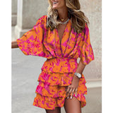 Nina Parker Graffiti Dress Batwing Sleeve Irregular Hem Dress