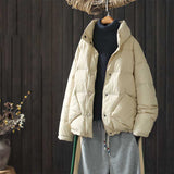Women Winter Coats Puffer Jacket Down Coat Autumn and Winter Artistic Stand Collar Short White Duck Down Coat