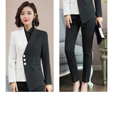 Women Autumn Uniform Designs Formal Style Office Lady Bussiness Attire Work Suit Stripe Stitching Long Sleeve Business Wear