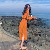 Burnt Orange Dress Avocado Green Dress Women 'S Spring And Autumn Shirt Popular Skirt