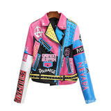 Punk Rock Jacket Contrast Color Rivets Motorcycle Clothing Female