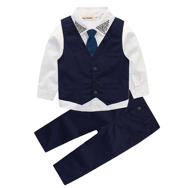 Children Boy Co Ord Long Sleeve Shirt Vest Trousers 2 Piece Set