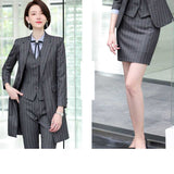 Women Autumn Uniform Designs Formal Style Office Lady Bussiness Attire Work Suit Autumn and Winter Trench Coat Suit Striped OL