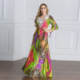 Muslim Women Stylish Kashibo Abaya Muslim Ladies Long Gown Islamic Clothing Jilbab Jalabiya Fashion Round Neck Shirt with Half Sleeve Embroidery Loose Long Dress