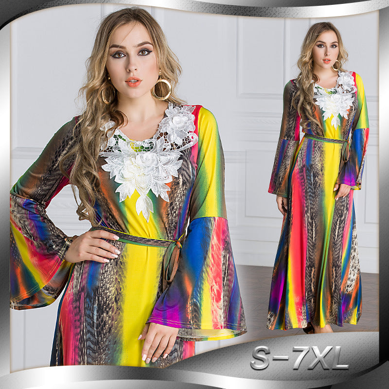 Muslim Women Stylish Kashibo Abaya Muslim Ladies Long Gown Islamic Clothing Jilbab Jalabiya Fashion Color Print Maxi Dress
