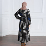 Muslim Women Stylish Kashibo Abaya Muslim Ladies Long Gown Islamic Clothing Jilbab Jalabiya Fashion Printed Long Sleeve Stitching Dress