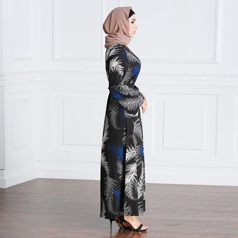 Muslim Women Stylish Kashibo Abaya Muslim Ladies Long Gown Islamic Clothing Jilbab Jalabiya Fashion Printed Long Sleeve Stitching Dress