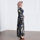Muslim Women Stylish Kashibo Abaya Muslim Ladies Long Gown Islamic Clothing Jilbab Jalabiya Fashion Printed Long Sleeve Stitching Dress