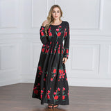 Muslim Women Stylish Kashibo Abaya Muslim Ladies Long Gown Islamic Clothing Jilbab Jalabiya Fashion Rose Print Robe Dress