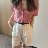Women's Cargo Shortst7395 Summer Retro Neutral Tooling Style Casual High Waist Shorts for Women