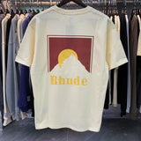 Rhude T Shirt Sunset Theme Pure Cotton Hip Hop Men and Women Same Casual