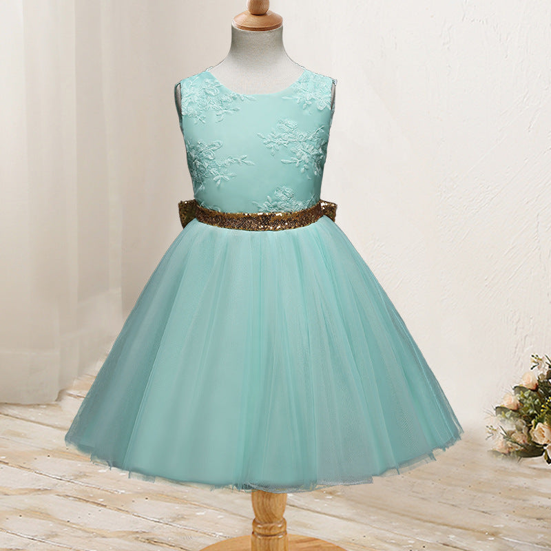 Toddler Girls Sequin Gown Dress Bow Children Shirt Girls Wedding Dress Lace Princess Dress