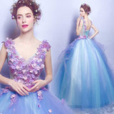 Women'S Evening Dress Ball Gown Princess Quinceanera Wedding Dresses Blue Deep V Sexy Fashion Long Evening Dress Banquet Performance Tulle Tutu Dress
