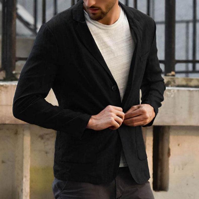 Bohemian Chic Wedding Guest Men Attire Cotton Linen Loose Solid Color Thin Regular Casual Suit Jacket