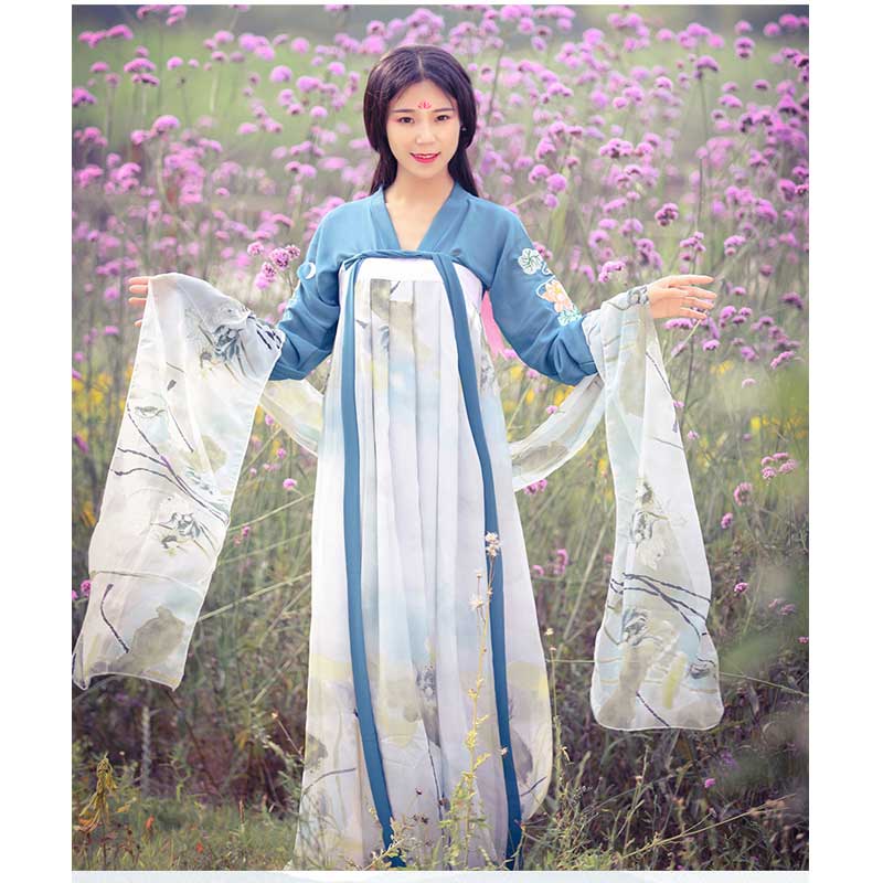 Chinese Traditional Dress Ink Printing Chiffon Dress