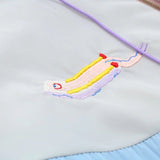 Baggy Jacket Color Matching Embroidered Neckline Cotton-Padded Coat for Women